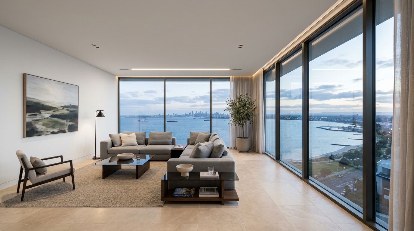 Brighton Line — living room with unbroken glazing and constant ceiling height