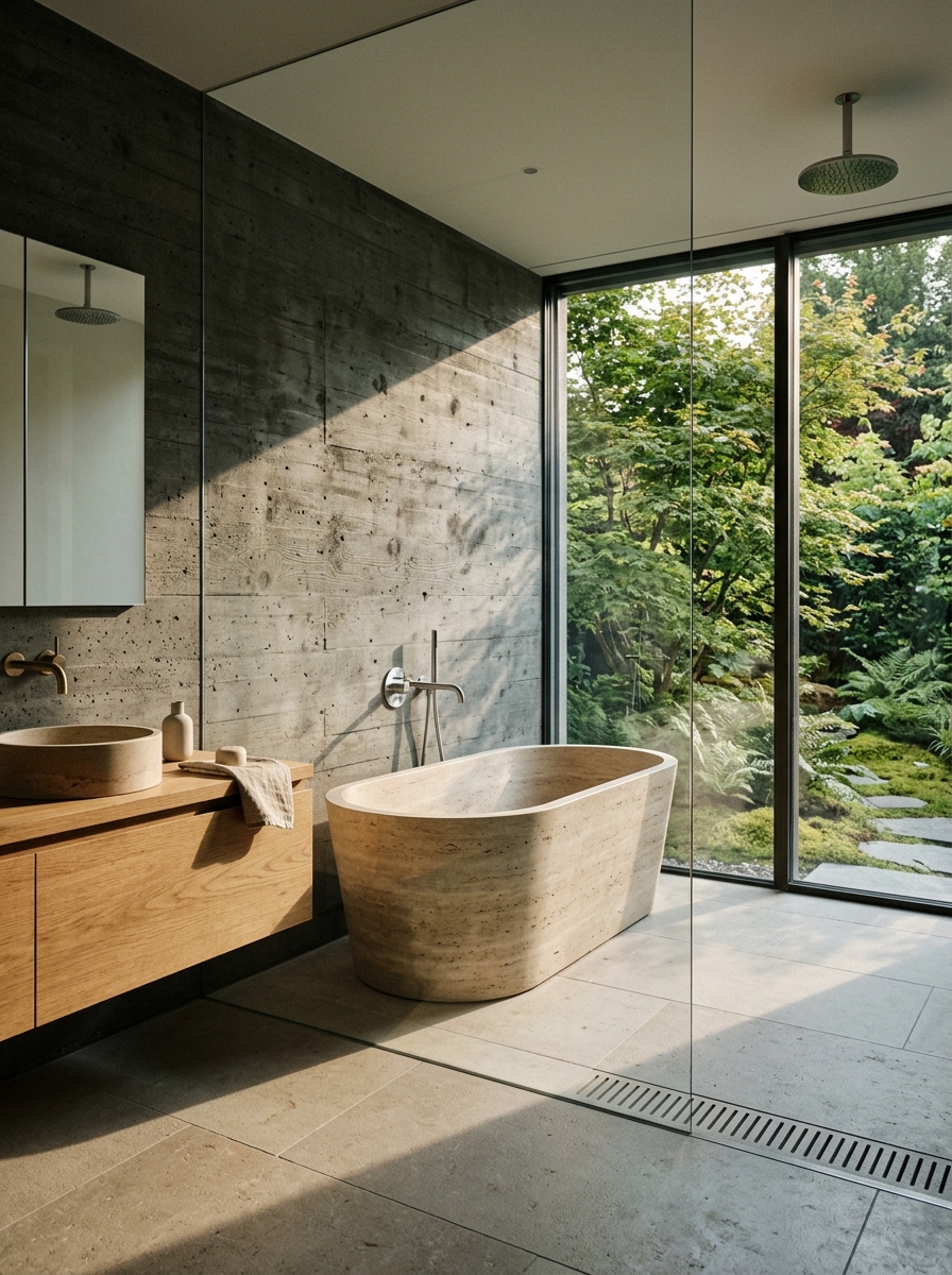 Canterbury House — master bathroom with freestanding stone bath