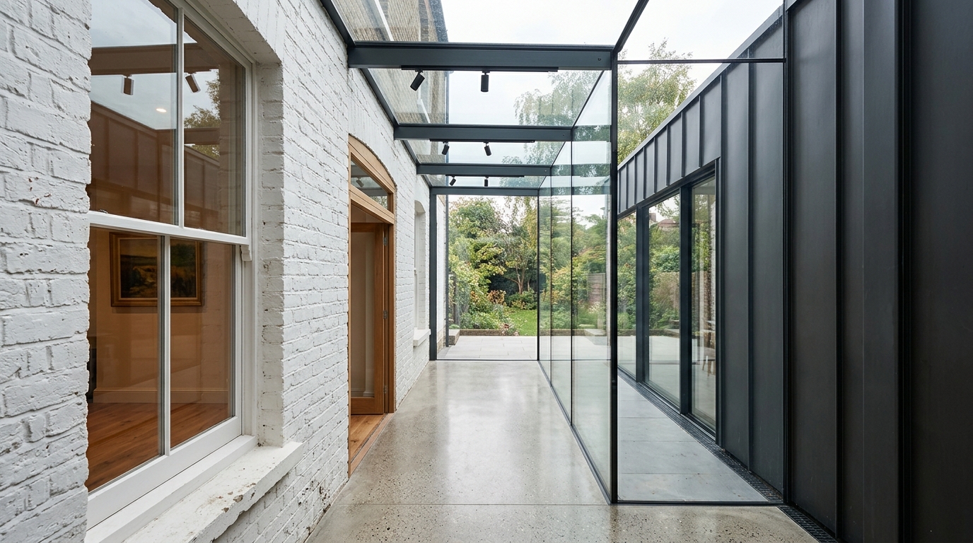 Hawthorn Terrace — glass link corridor between old and new volumes
